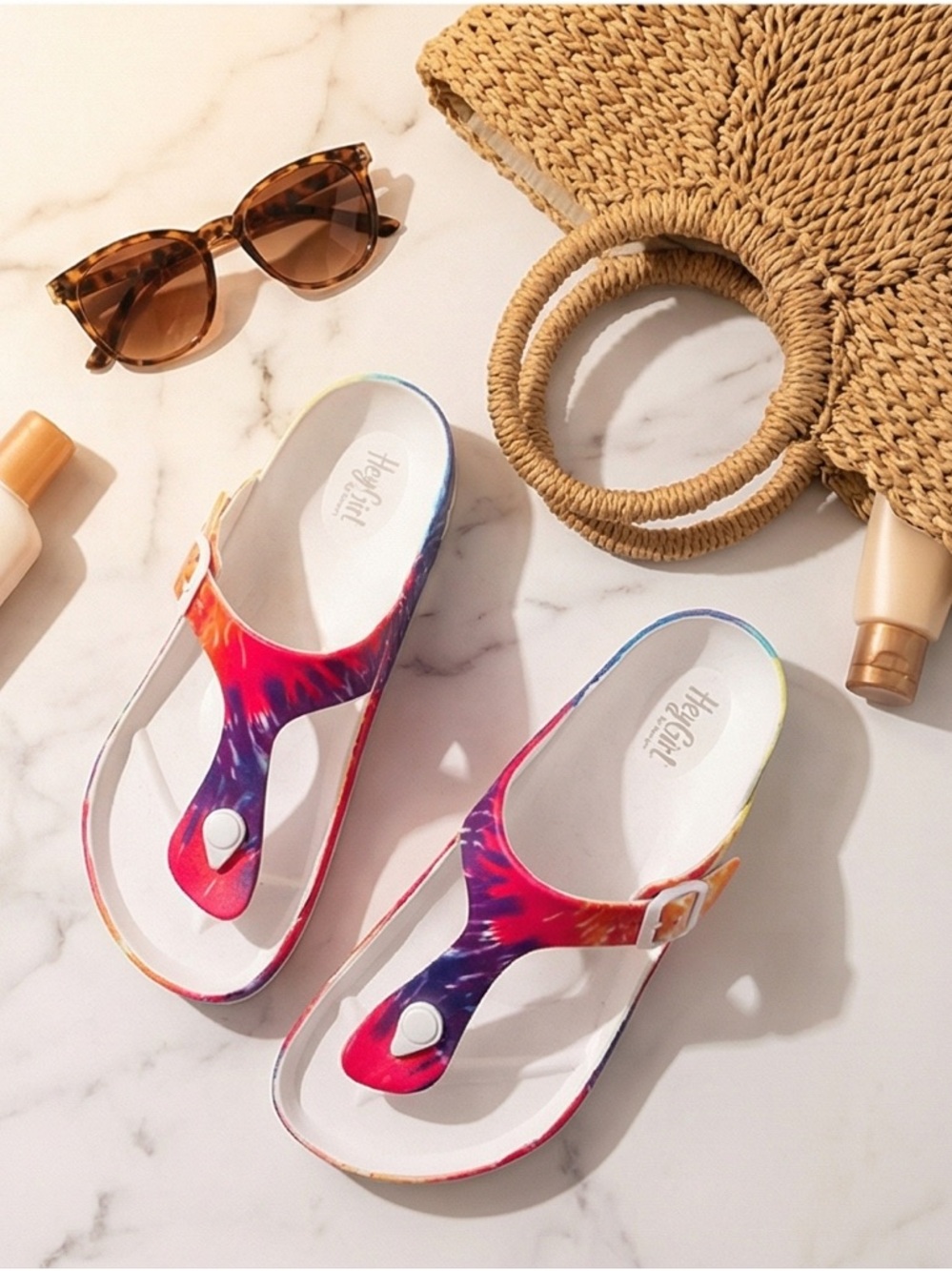 Hey Girl by Corkys Multicolor Tie-Dye Sandals with adjustable strap. - Picture 7 of 8